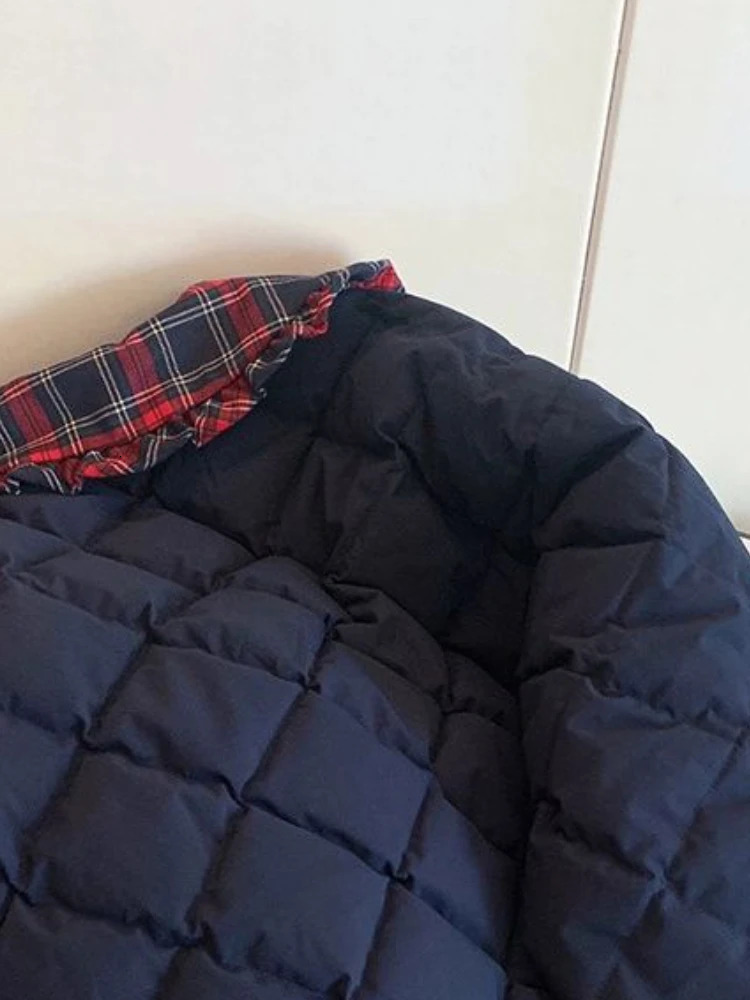 Preppy Doll Collar Warm Patchwork Coats Women Casual Pocket Tops Winter Short Loose Single Breasted Y2K All Match Parkas 241018