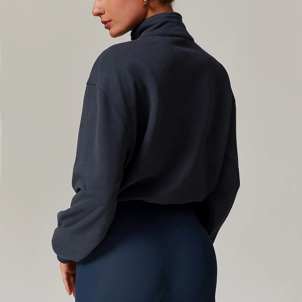 Winter Stand Up Collar Zipper Sports Hoodie Womens Long Sleeved Top Casual Loose Warm Running Fitness 241018