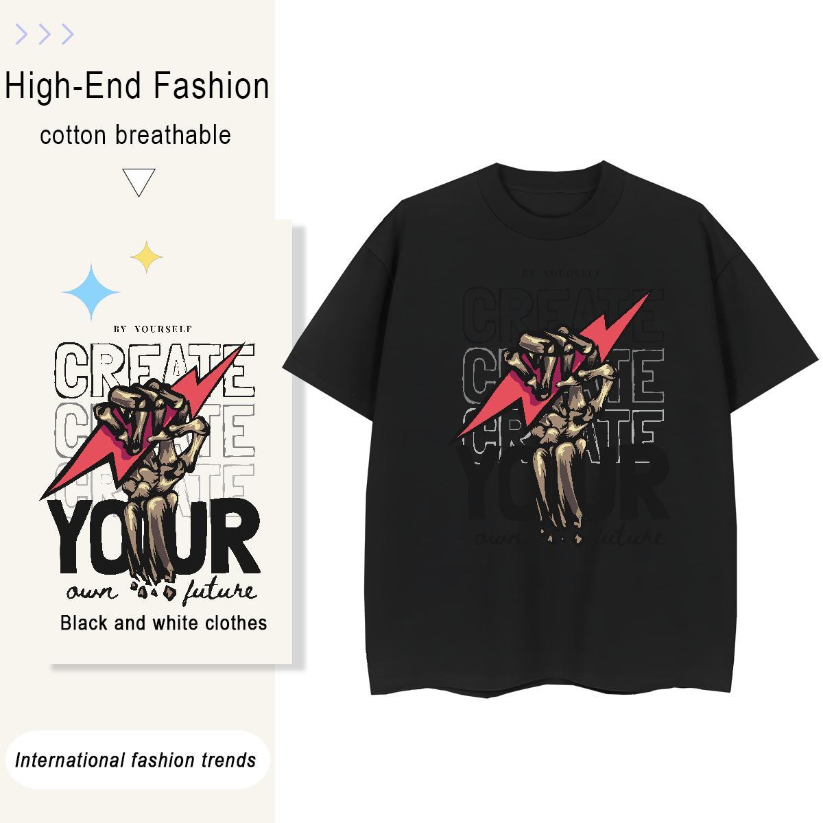 Factory Direct T Shirt For Woman 230g Pure Cotton O-Neck Short Sleeve Hip Hop Street skull Tshirt for Man Woman High quality DIY Anime Printed Wear