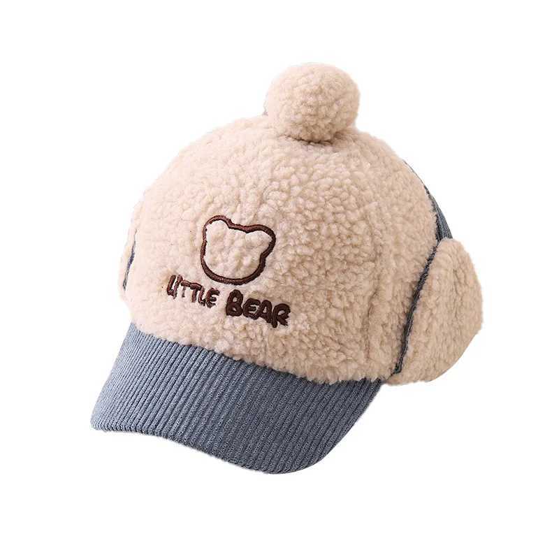 Korean Cute Bear Hat Autumn Winter Childrens Lambswool Lei Feng Hat Warm Padded Baby Ear Caps Boys Baseball Windbreaker Hat LX241018
