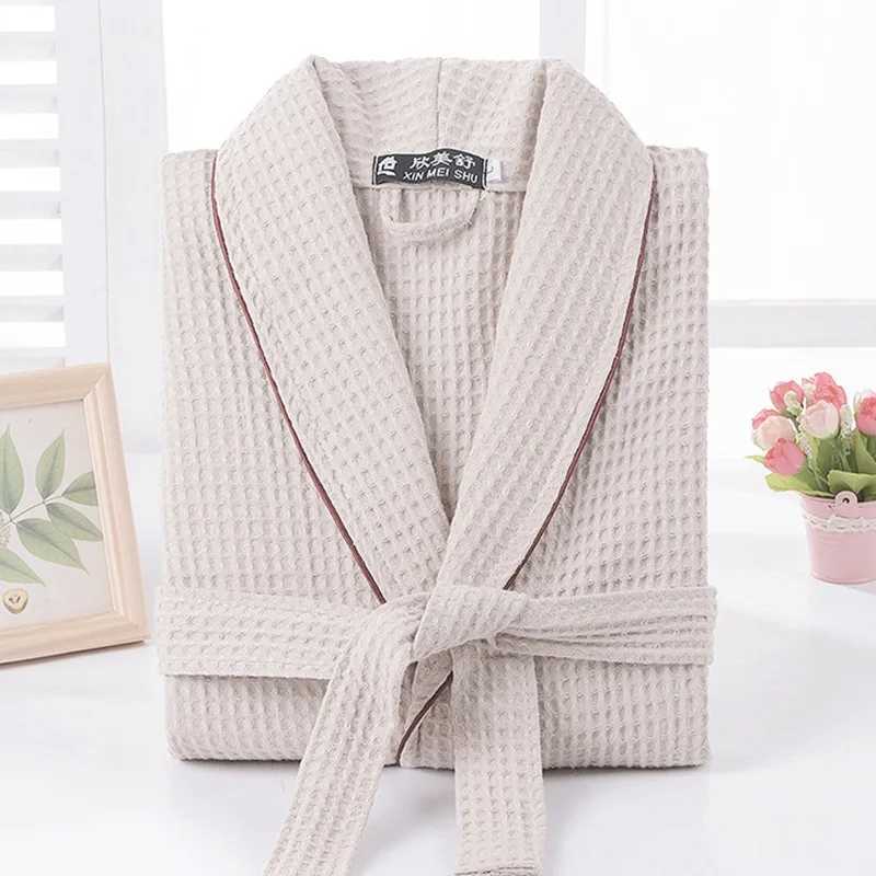 Waffle Bathrobe for Men 100% Cotton Robe Sleepwear Long Sleeve Brides Kimono Casual Home Clothing SummerXJ241018