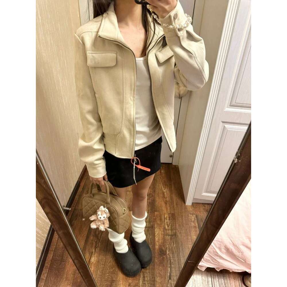 Y2k Vintage Fur Leather Coat Women 2024 Autumn New Long Sleeve Zipper Tops Mujer American Patchwork Locomotive Jackets