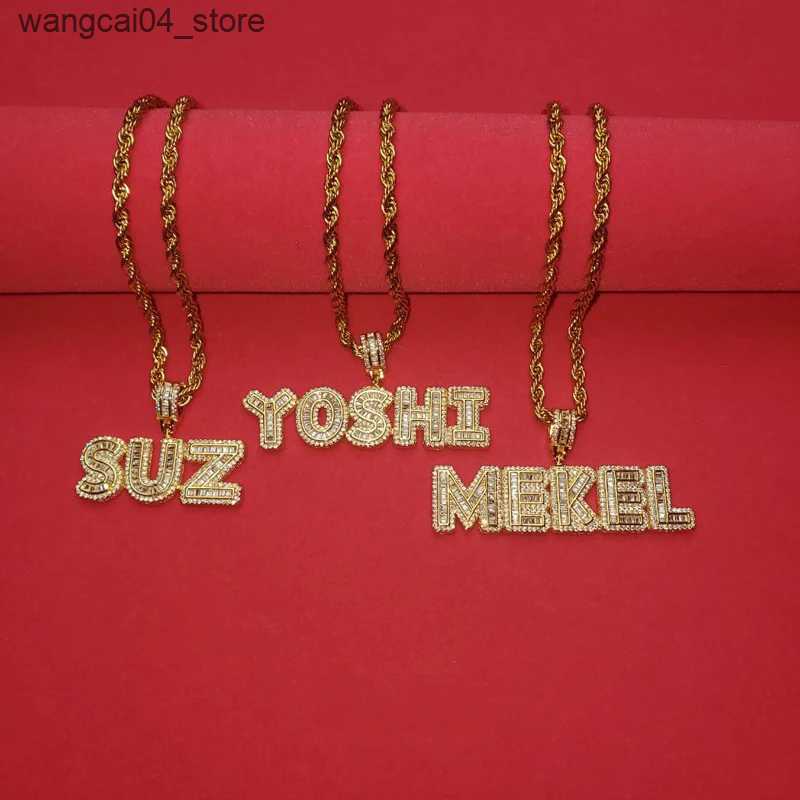 Chokers Grandbling custom letter pendant with ice carved zircon letters Neclace with rope chain suitable for womens hip-hop necklace suitable for men 
