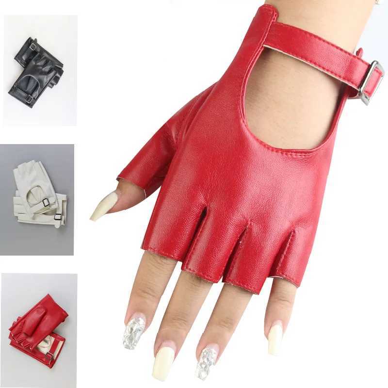 Real athlete finger short show stage performance driving gloves white silver square Buck half finger fitnessW241018