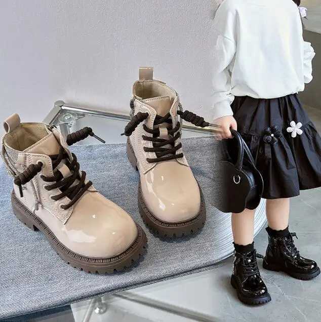 Boots Girl princess ankle boots black beige childrens leather boots autumn anti slip childrens snow boots solid color sports shoes H241018
