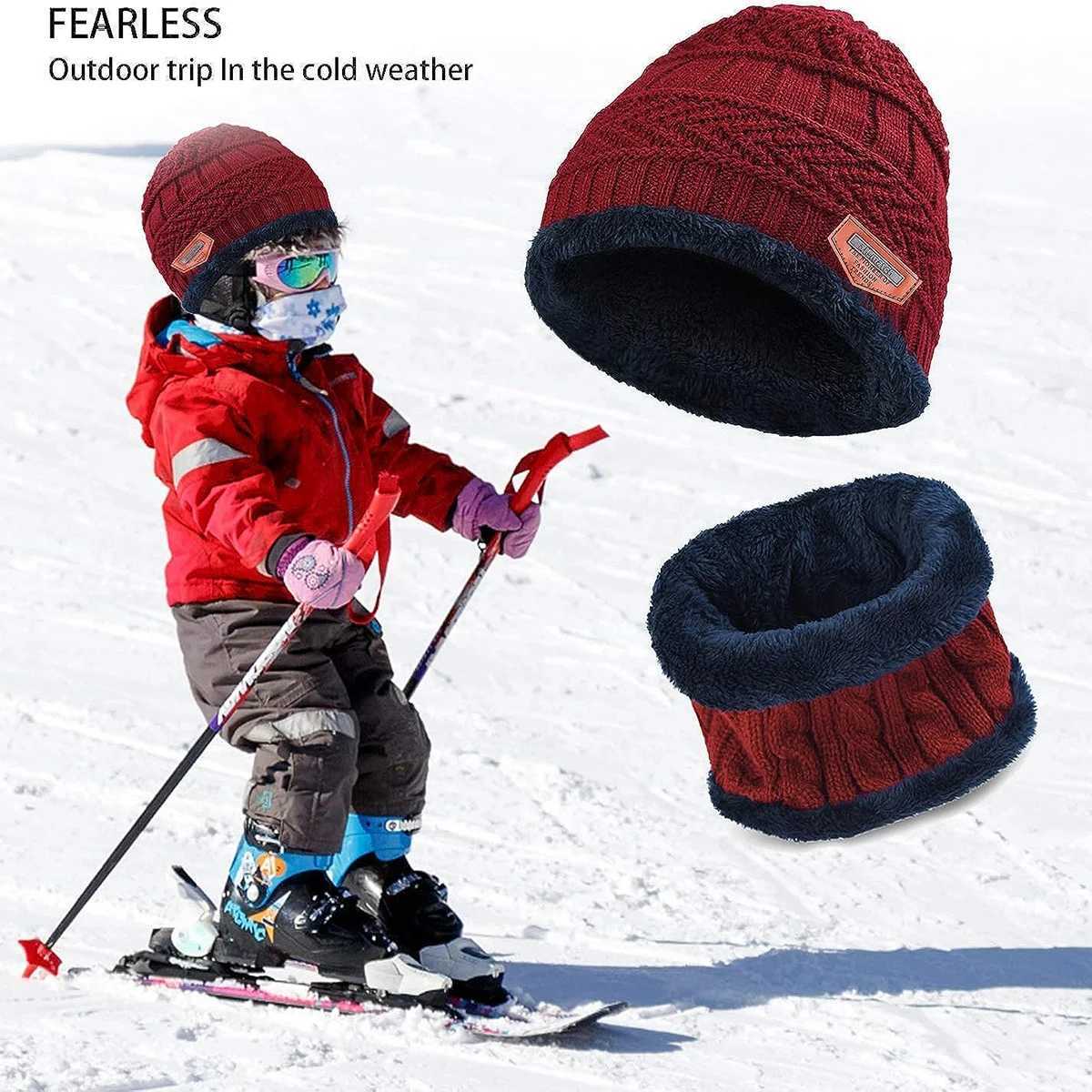 5-14 Years Kids Warm Knitted Hat Scarf Set Children Autumn Winter Hat Soft Knitted Cap Bonnet Infant Kids Hat For Boys Girls LX241018