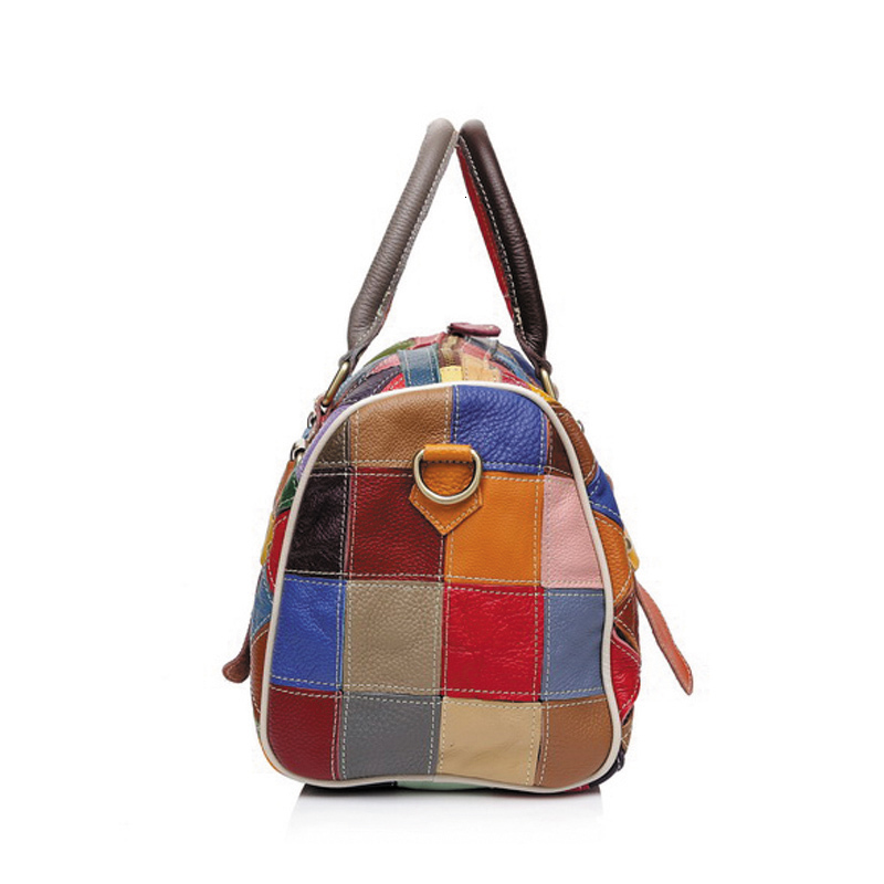 Hot Genuine Leather Handbag Fashion Plaid Colorful Patchwork Ladies Boston Bags Women Pillow Bag Bolsos Sac A Main