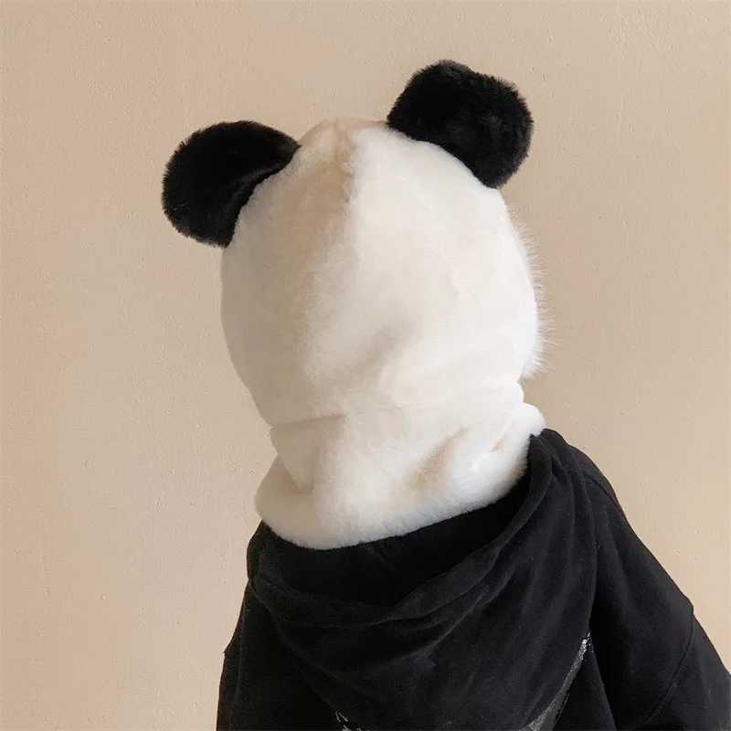 Panda Children Plush Hat Scarf One-piece Ear Protection Cap 2-8year Kids Cross Neckerchiefs Winter Warm Toddler Beanies LX241018