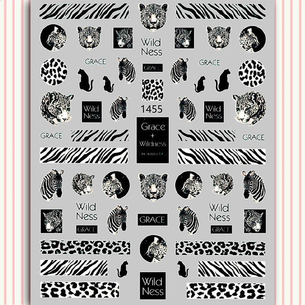 10PCS Animal Zebra Nail Art Sticker Cheetah Black And White Nail Art Decorative Decal 3D Adhesive Animal Fur Wolf Nail Slider 241017