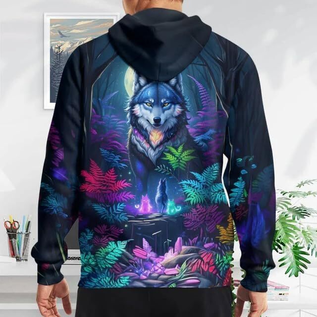 Hoodie for Mens Womens Wolf Hoodies For Men 3D Print Three Wolf Moon Adults Wolves Trend and fashion Galaxy Sweatshirt Graphic Hoodies sweatshirt Pull