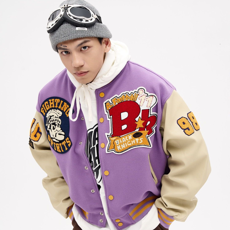 American Vintage Coat Unisex Spring Autumn Baseball Uniform Men Women Loose Embroidery Patchwork O-Neck Preppy Jacket