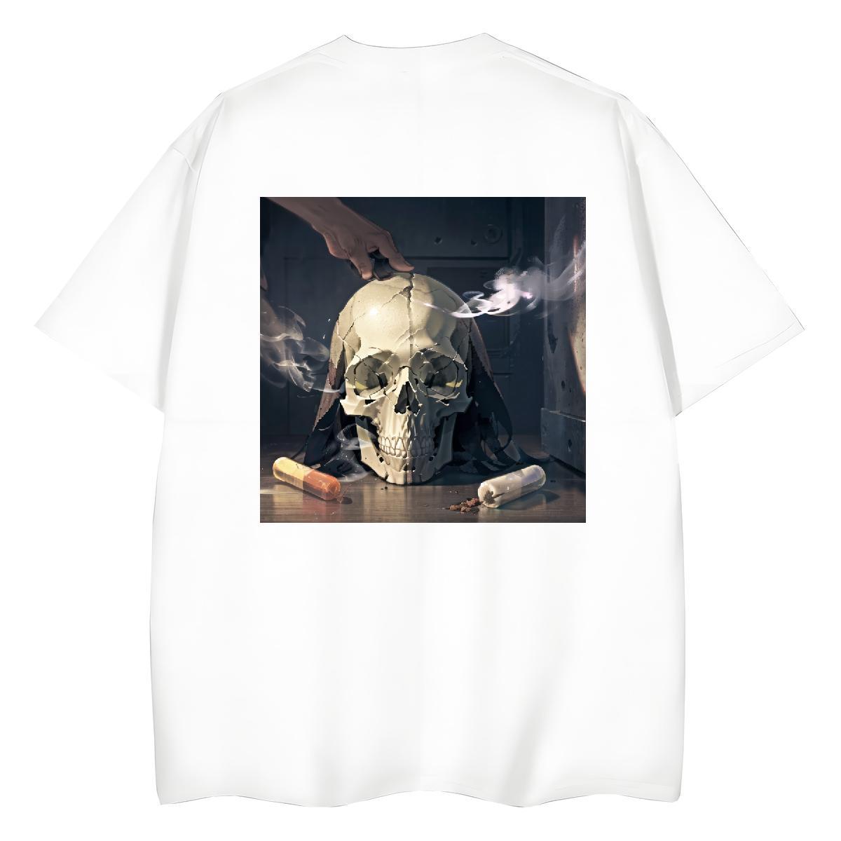 2024 DIY Women T Shirts 230g Pure Cotton Comfortable Hip Hop skull Tshirt for Man Woman Loose fit White Plus Size Clothings