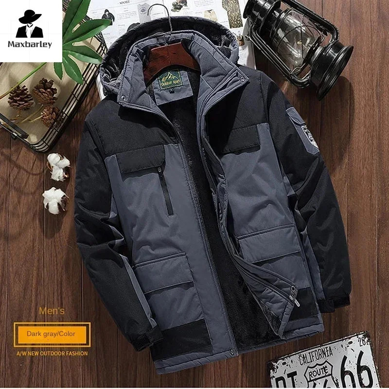 Winter Fleece Jacket Men Casual Thicken Warm Cotton Padded Mens Fashion hooded Outdoor windproof Coat Parkas Plus Size 241018