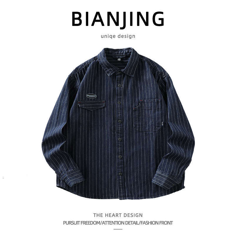 shanshi Men's shirts Cowboy long sleeved trendy in striped workwear shirt jacket men's casual handsome high-end feeling