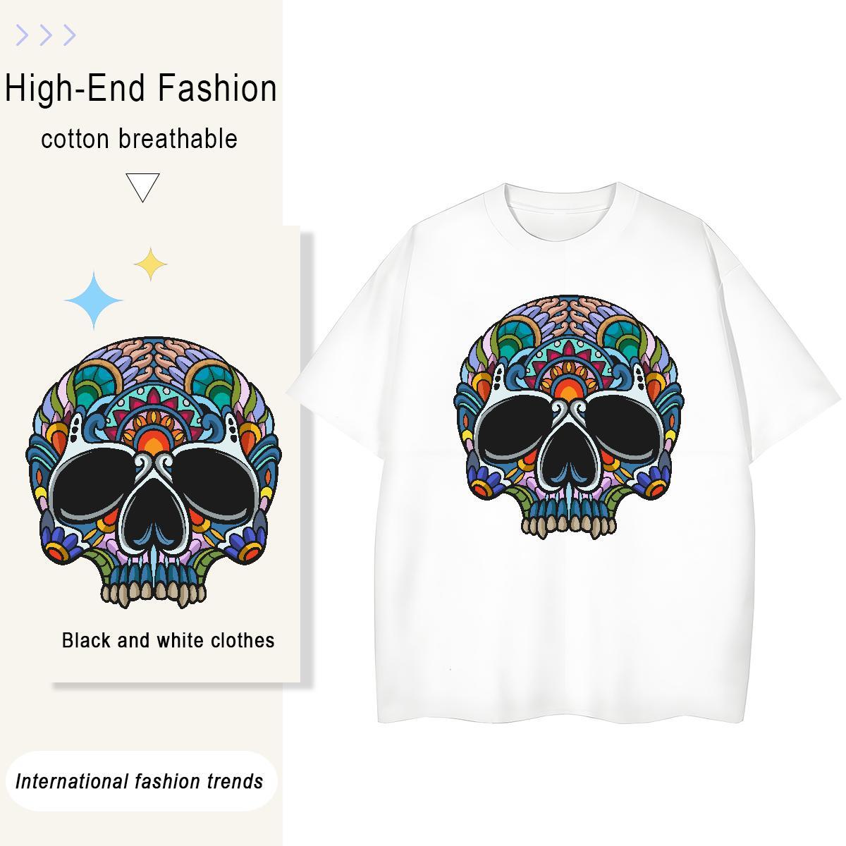 Fashion Woman T Shirts 230g Pure Cotton Breathable Crew Neck Hip Hop Street skull Woman Tshirt Loose fit Plus Size Cartoon Top Shirts