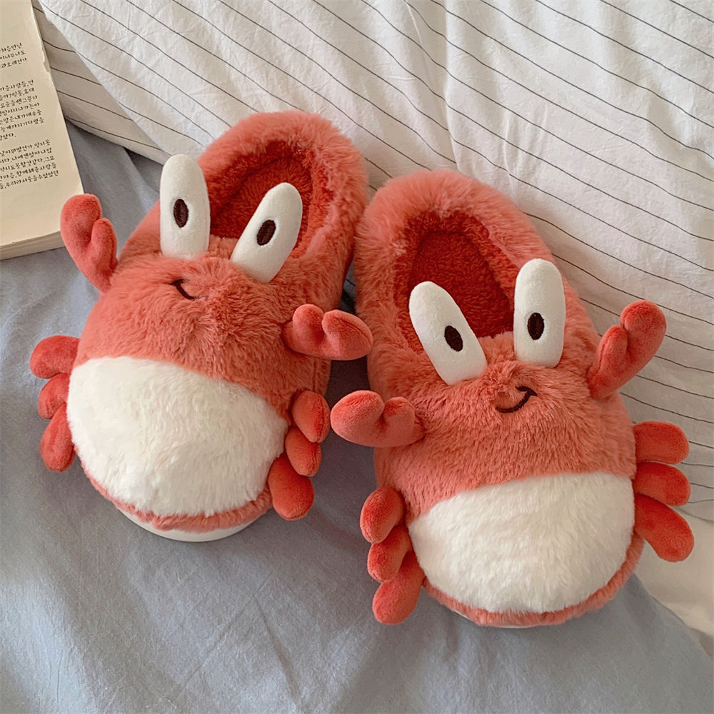 2024 New Fashionable Home Designer Casual Bedroom Soft Soled Woolen Shoes For Women Fun And Cute 3D Crab Cotton Slippers Free Shipping