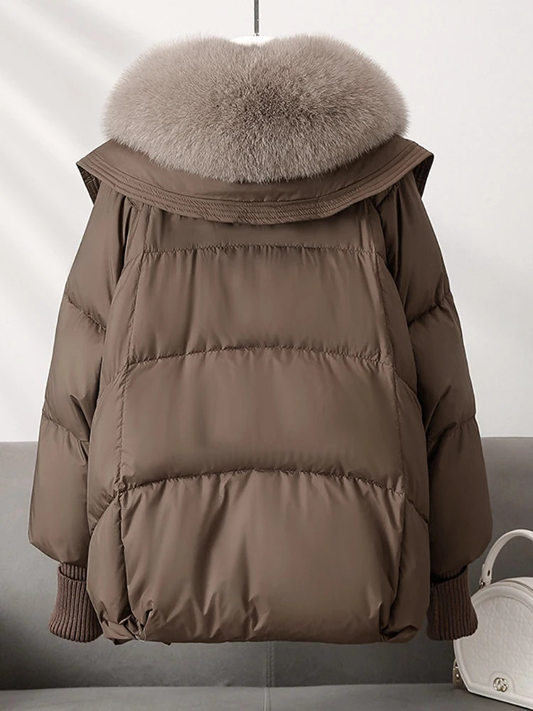 Winter Warm Goose Down Jackets Natural Real Fox Fur Collar Puffer Women Thick Female Streetwear Coats 241018