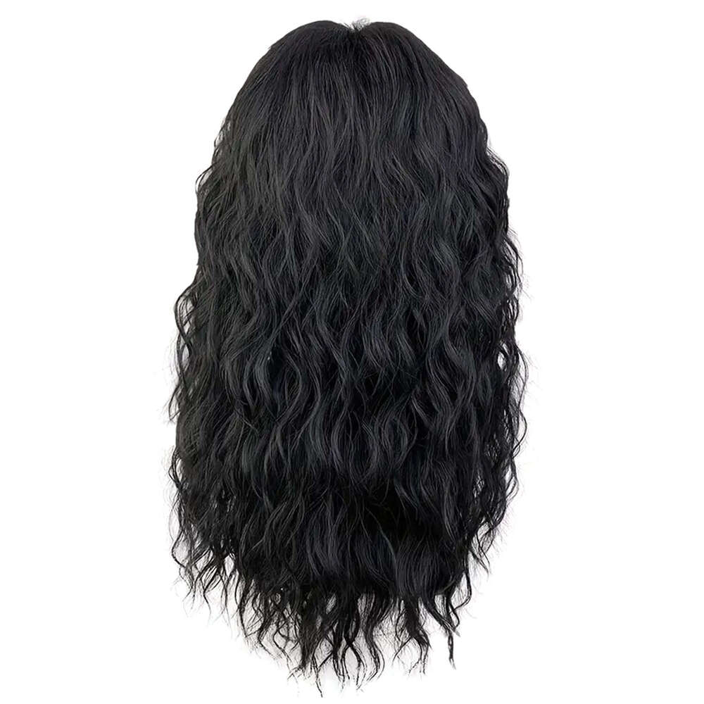 18 Inch Synthetic Rock Men/Women Black White Bangs Long Wavy Curly Party or Halloween Wig