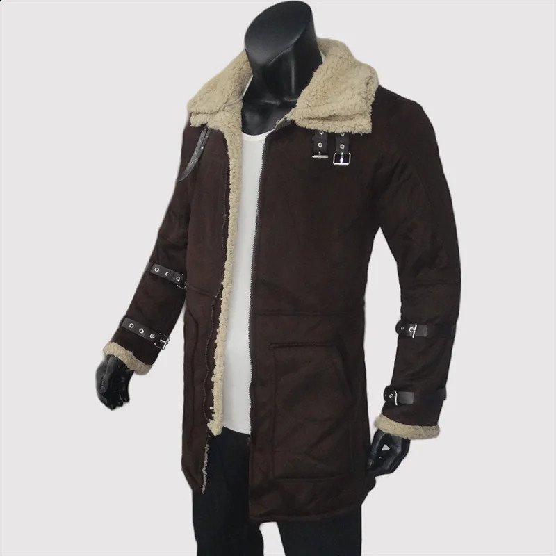 Suede jacket mens winter warm long wool jacket with zipper decoration bicycle jacket outdoor double-layer S-5XL 241007