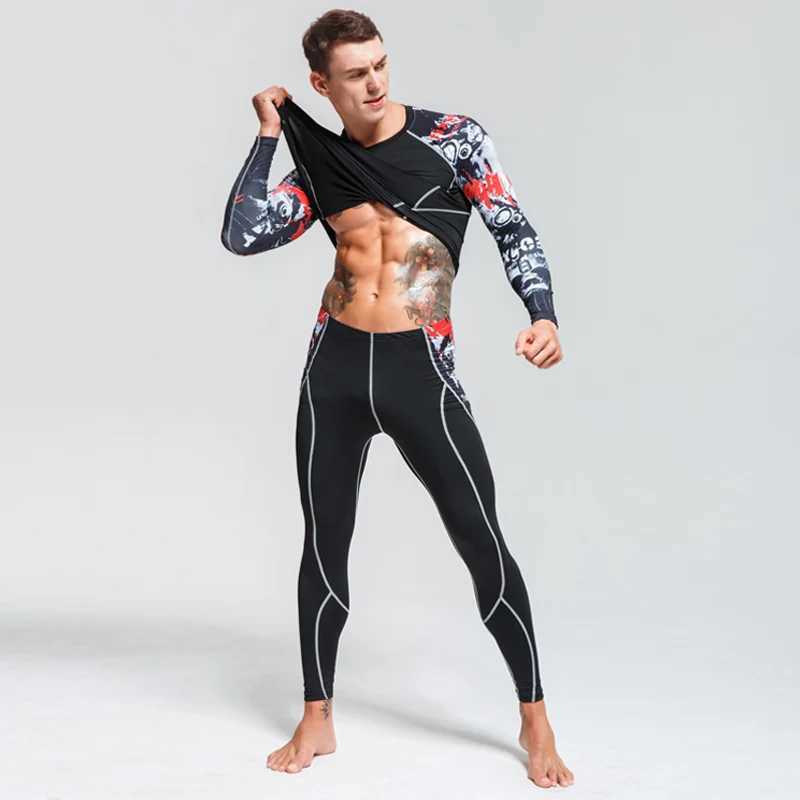 Men's Thermal Underwear Top Mens Clothing Base Layer Thermal Underwear Fitness Training Compression Tights Running Shirts Man Leggings Rashgard m