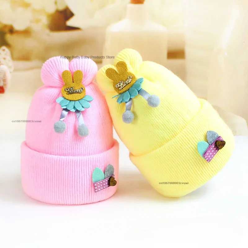 Cotton Newborn Baby Cashmere Fetal Cap Autumn Winter Girl Boy Woolen Hats Cute Bunny Warm Caps for Kids 0-6Month LX241018
