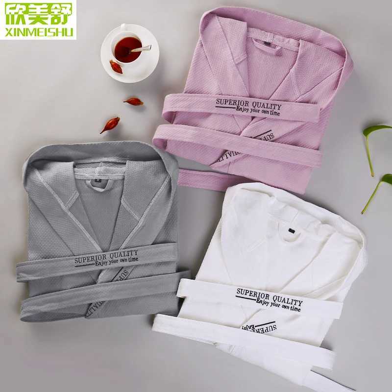 Summer Cotton Bathrobe Men Hooded Women Long Soft Warm Robe Wedding Bridesmaid Robe White/Grey Color Knee Length LuxuryXJ241018
