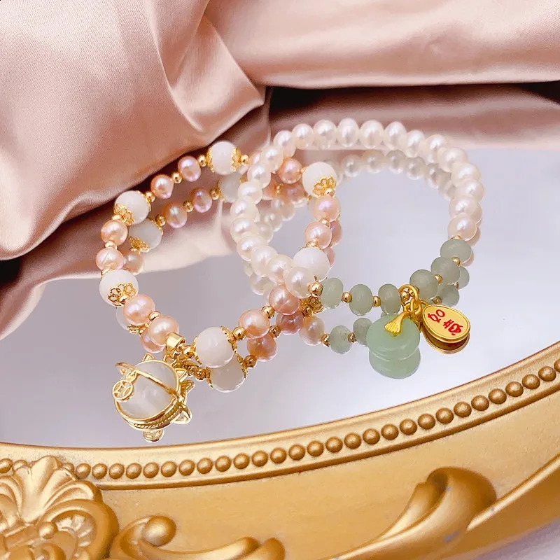 Minar Creative Opal Freshwater Pearl Cartoon Rabbit Butterfly Flower Cat Cherry Bow String Bracelet 241018