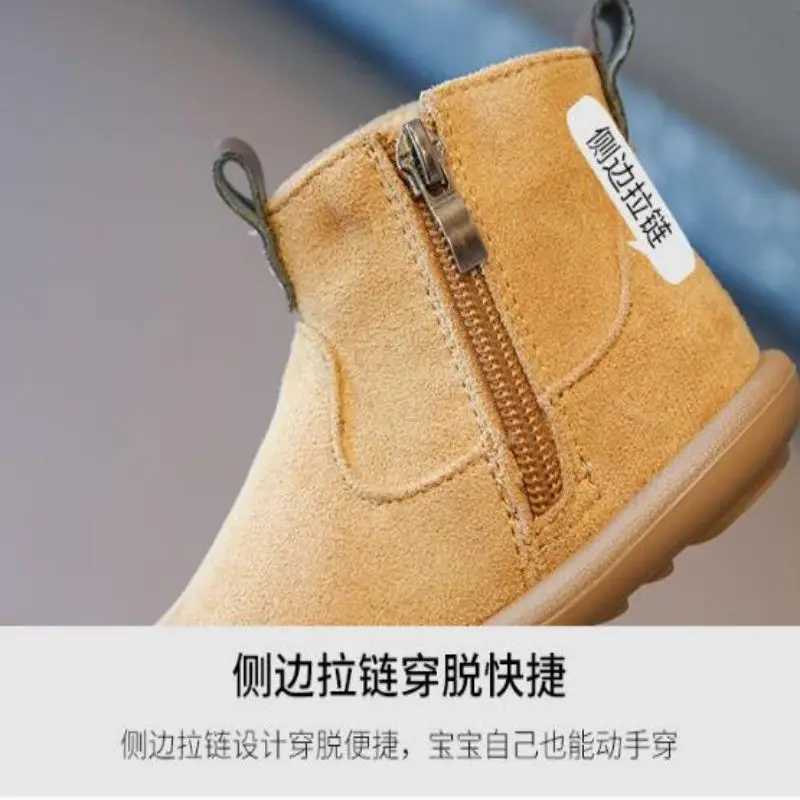 Boots Childrens Plush Autumn/Winter New Style Girls Retro Cotton Boots British Style Boys Solid Color Plush Cotton Boots H241018