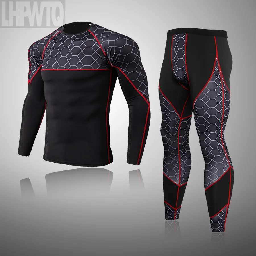 Men's Thermal Underwear Mens Sports Thermal Underwear Set Men Running Long Johns Compression Leggings Clothing Winter First layer Jogging Skin Ca