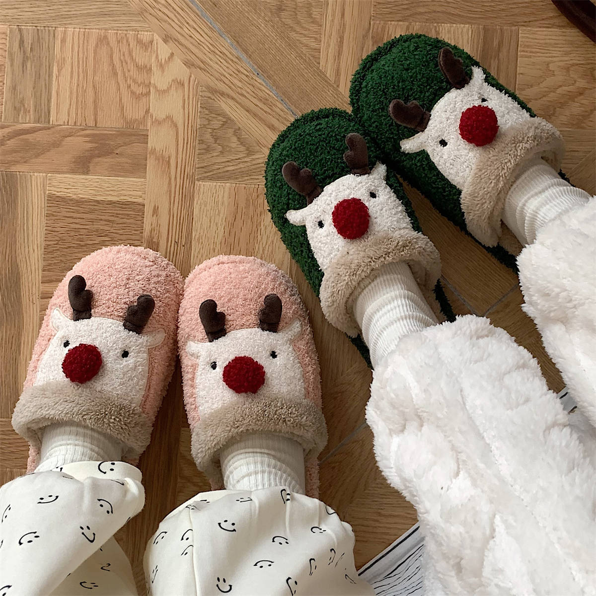 Cute Deer Cartoon Cotton Slippers for Women - Soft Warm Plush Home Shoes