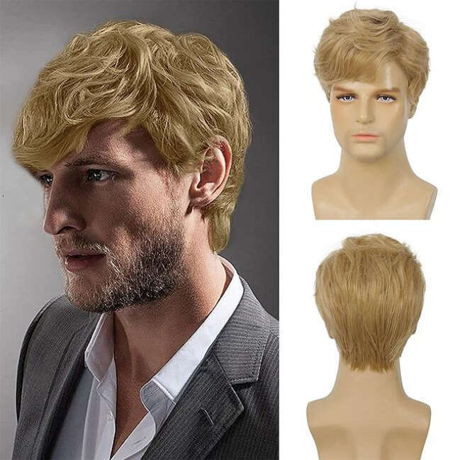 Wig Split Short Hair, High Temperature Silk Fashion Styling Wig Gray Men's Hair