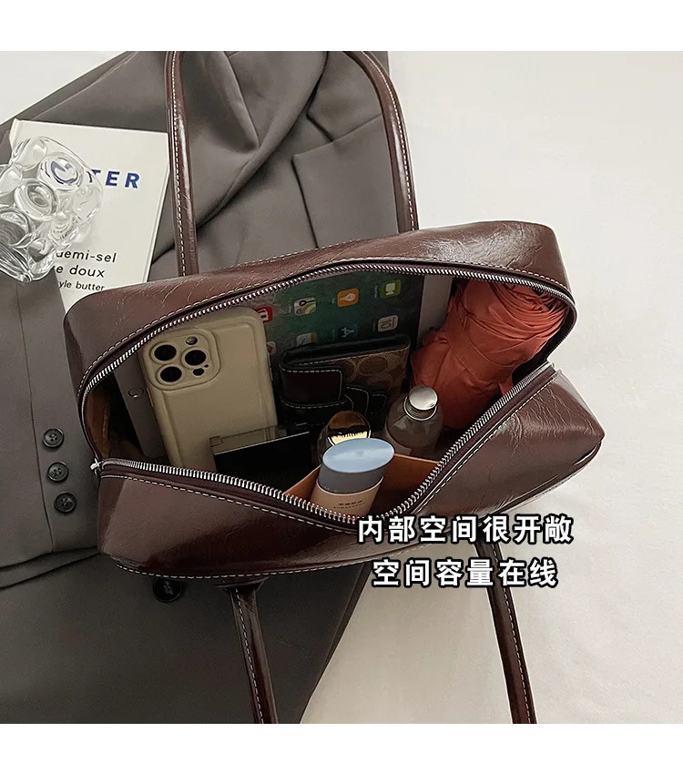 Brand Designer Oil PU Leather Pleated Women's Shoulder Retro Chain Crossbody Bag Large Boston Bowg Handbag