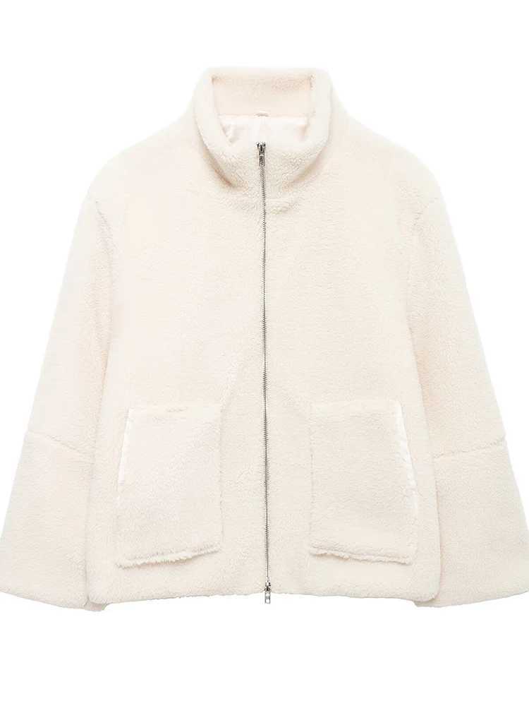 BZVW Lamb Wool Turtleneck Woolen Coat For Women Zipper Pockets Solid Color Minimalism Casual Coats 2024 Autumn New 25A9109X241018