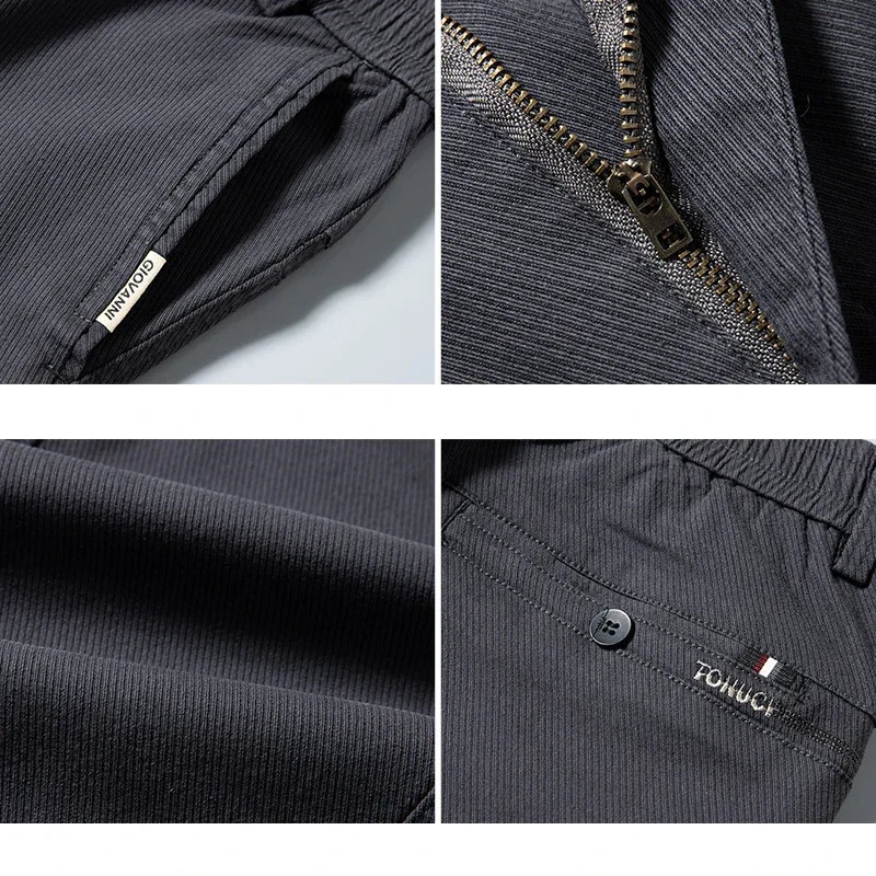 Autumn Classic Mens Clothes Business Casual Pants Fashion Elastic Straight Slim Trousers Male Coffee Gray 241018