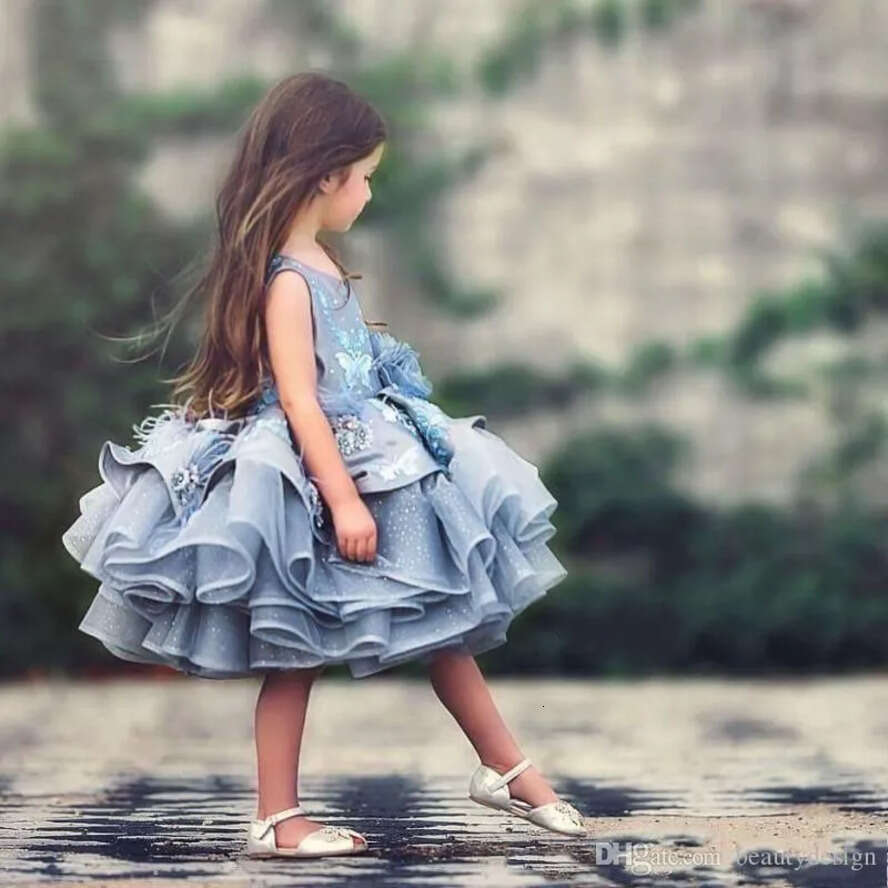Baby Kids Blue Adorable Tiered Tutu Short Pageant Princess 2019 Glitz Tulle Puffy Wers Girl Dresses Dubai Formal Party Dress