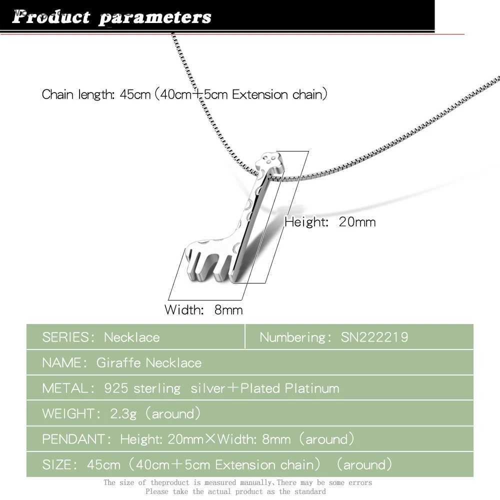 Chokers Shiny and simple 100% 925 sterling silver box chain giraffe pendant necklace suitable for womens punk thin chain parties jewelry birthdays L24