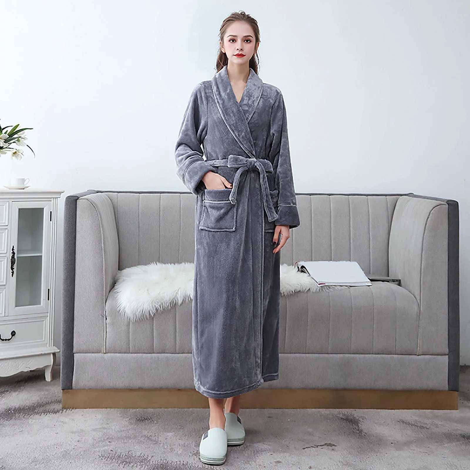 Female Autumn and Winter Warm Long Coral Velvet Thick Couple Bath Bathrobes Men Women Pajamas Shower Robe Bath Towels For AdultXJ241018