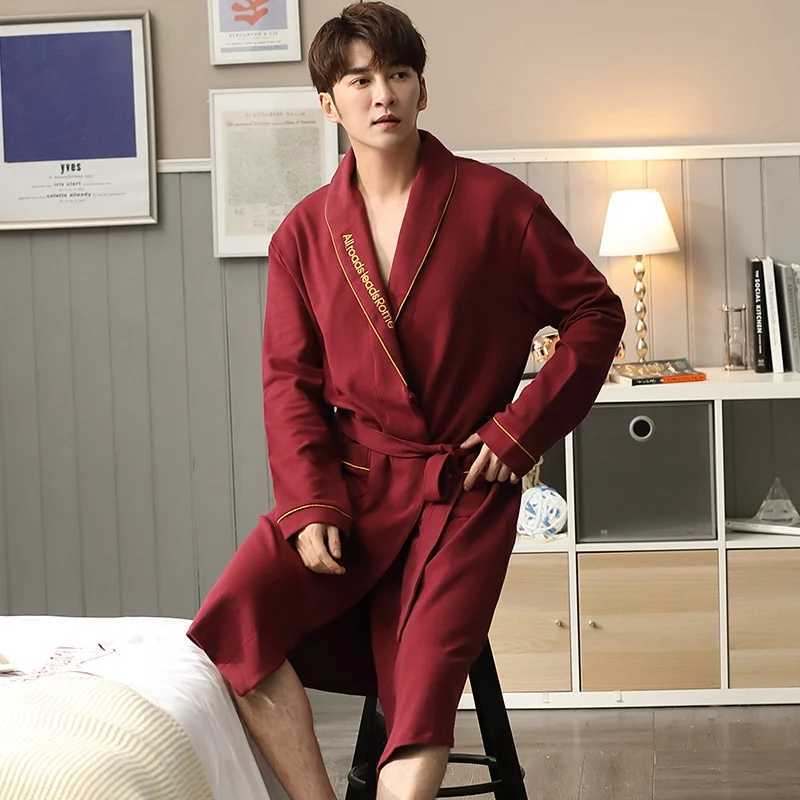 2024 Autumn Plus Size Long Sleeve Cotton Kimono Robes for Men High Quality Sleepwear Bathrobe Male Homewear Lounge Home ClothesXJ241018