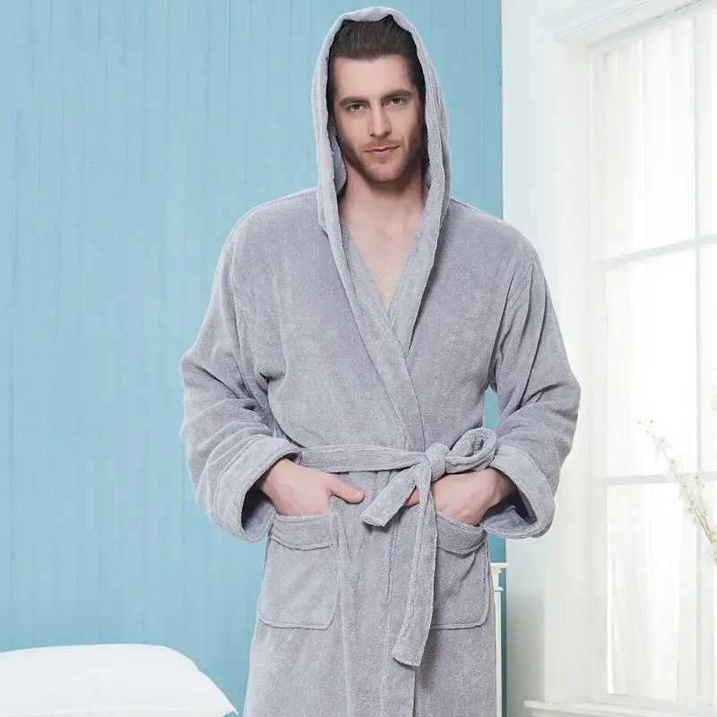 Spring Men Bathrobe Extra Long Thick Warm Cotton Plus Size XXL Winter Mens Robe Luxury Kimono Bathrobe Bride Robes Male GownXJ241018