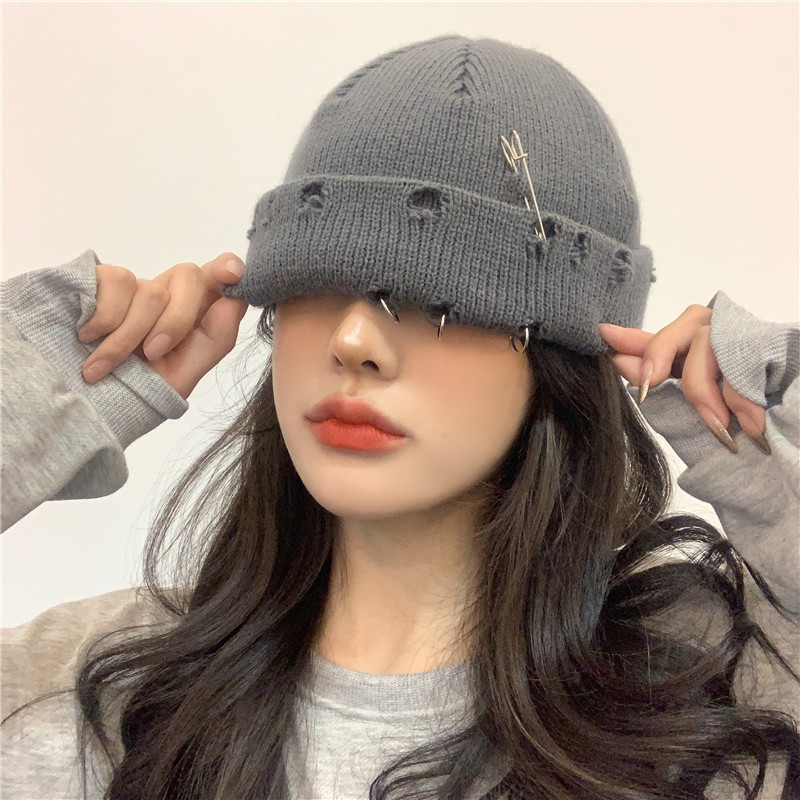 Hip Hop Unisex Knit Hat with Broken Edge and Pinhole Pattern for Cool Streetwear Look