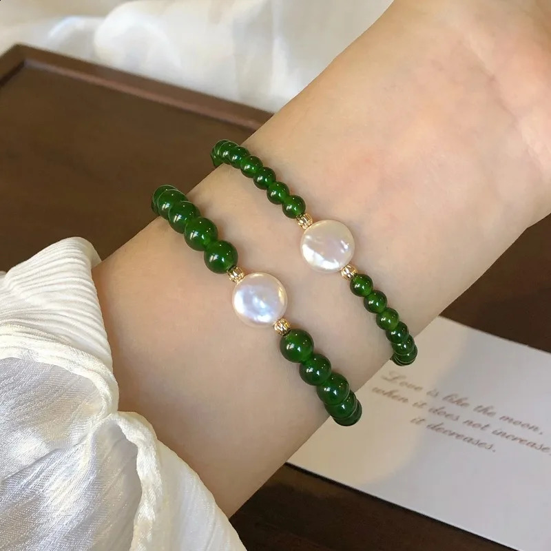 Minar handmade 14K real gold copper 6 8mm green agate natural stone irregular freshwater pearl bead necklace 241018