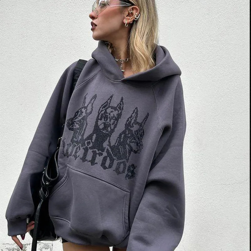 Y2k Hip Hop Rhinestone Gothic Grunge Graphics Pullover Hoodies Harajuku High Street Hooded Grey Sweatshirts Coats Streetwear Top 241017