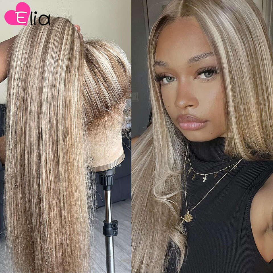 Brown Roots Wigs for Women Transparent Lace Front Human Hair Preplucked Highlight 613 Brown Lace Frontal Wig 13x6 Brazilian Wig