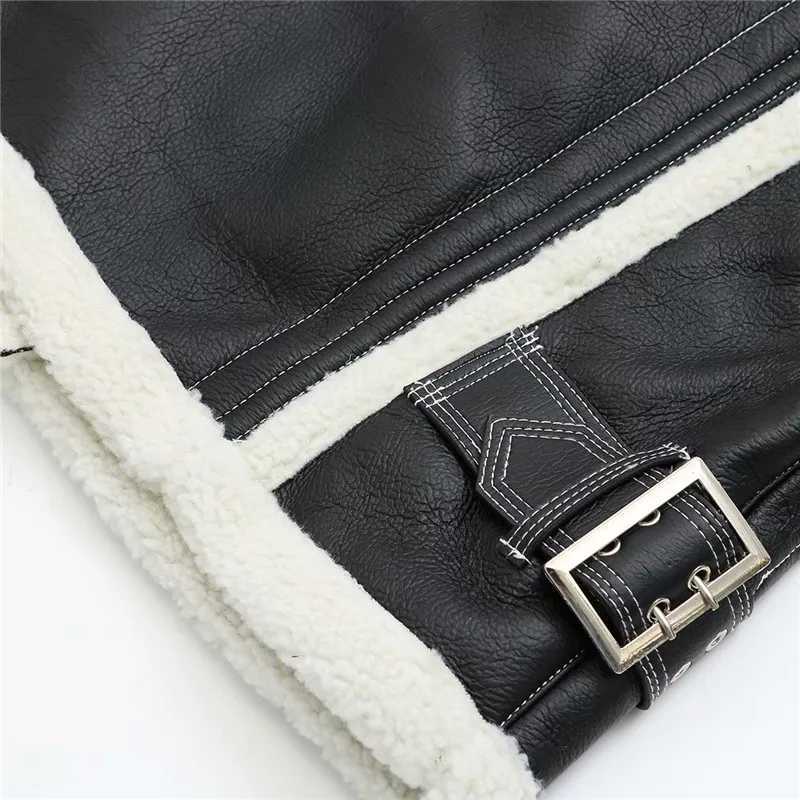 Evfer Winter Fashion Lady Patchwork Lamb Wool Warm Jackets Outwear Women Stylish Turn-Down Collar Zippers Faux Leather CoatsX241018