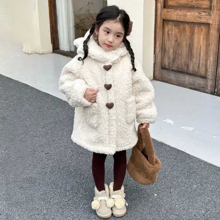 Girls coat cashmere new sweater childrens fashionable Western style clothing plush thick winter clothing M241018