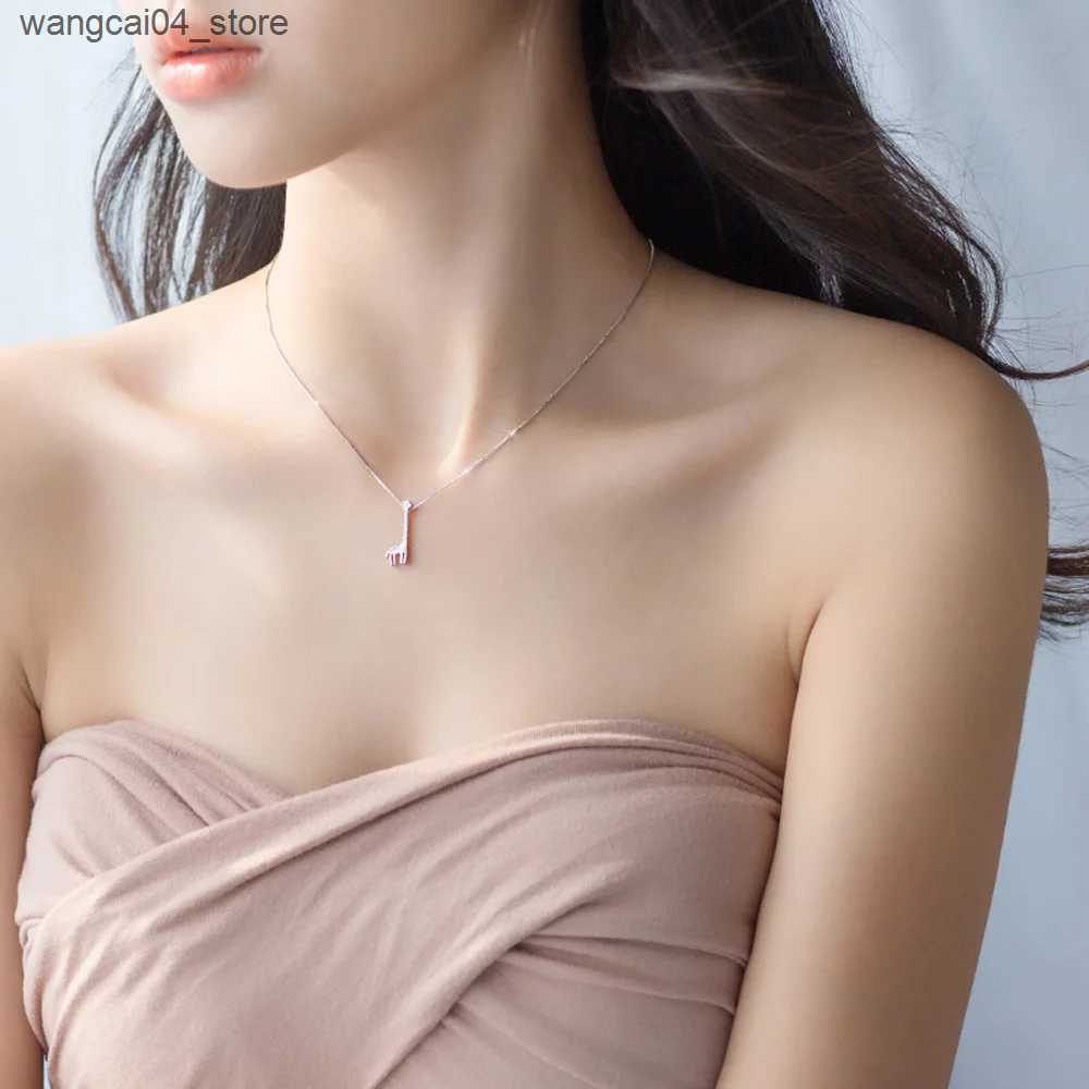 Chokers Shiny and simple 100% 925 sterling silver box chain giraffe pendant necklace suitable for womens punk thin chain parties jewelry birthdays L24