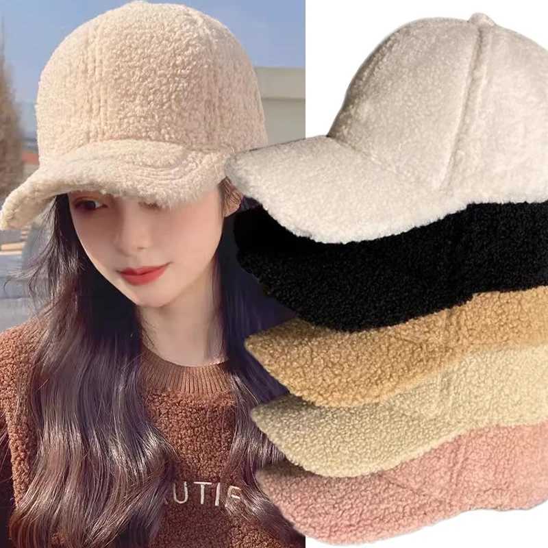 Autumn and Winter Women Lamb Fur Baseball Cap Lamb Wool Hats Version Tide Warm Cap Plush Baseball Caps Autumn Baseball CapX241018