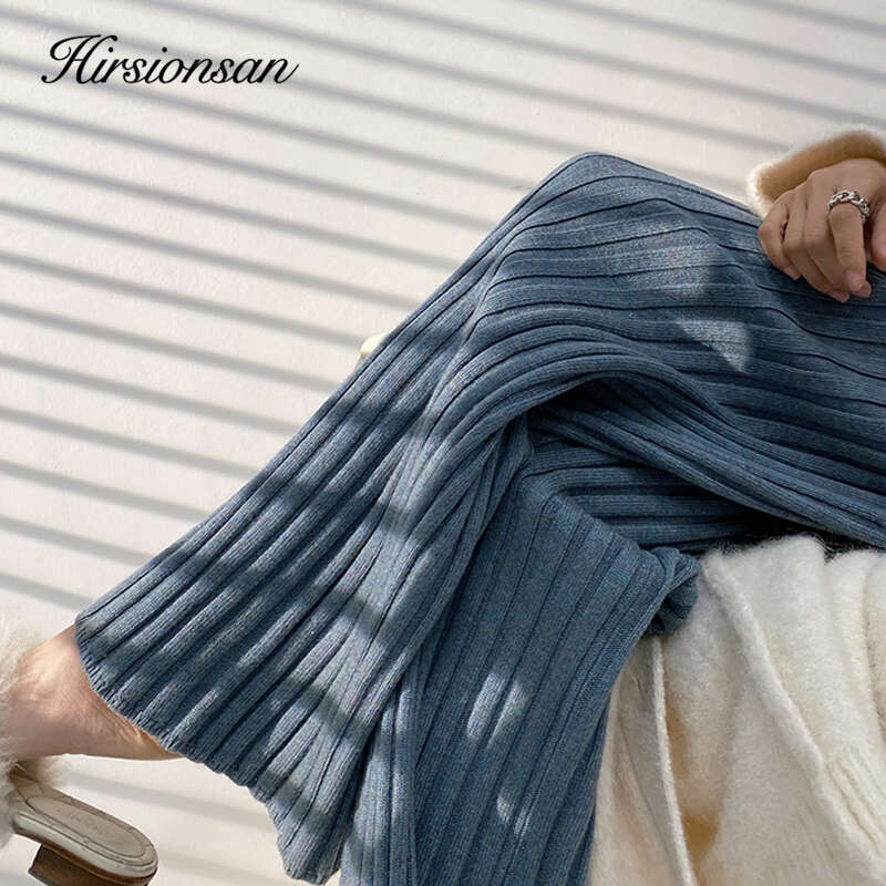 Hirsionsan Cashmere Soft Wide Leg Women 2023 Winter Korean Vintage Straight Pants Loose Female High Waist Knitted Trousers