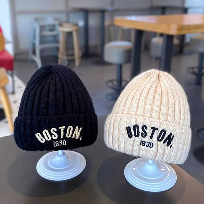 New Korean Letter Baby Hat Winter Warm Baby Boys Girls Hat Bonnet Soft Ear Protection Infant Toddler Knitted Kids Cap Beanies LX241018