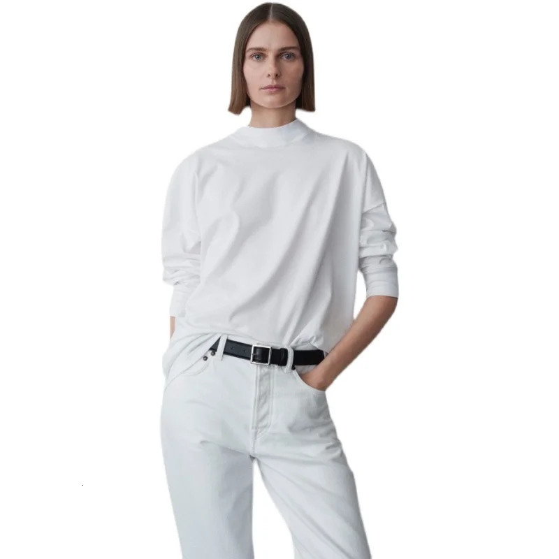 Womens Tshirts Fashion R0W Underlay Shirt White Solid Color Doctrine Comfortable Loose Versatile Long Sleeve Tee 241018